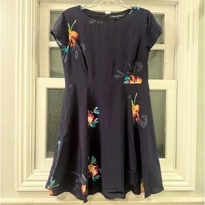 French Connection, Navy dress with floral pattern, pockets, size 10